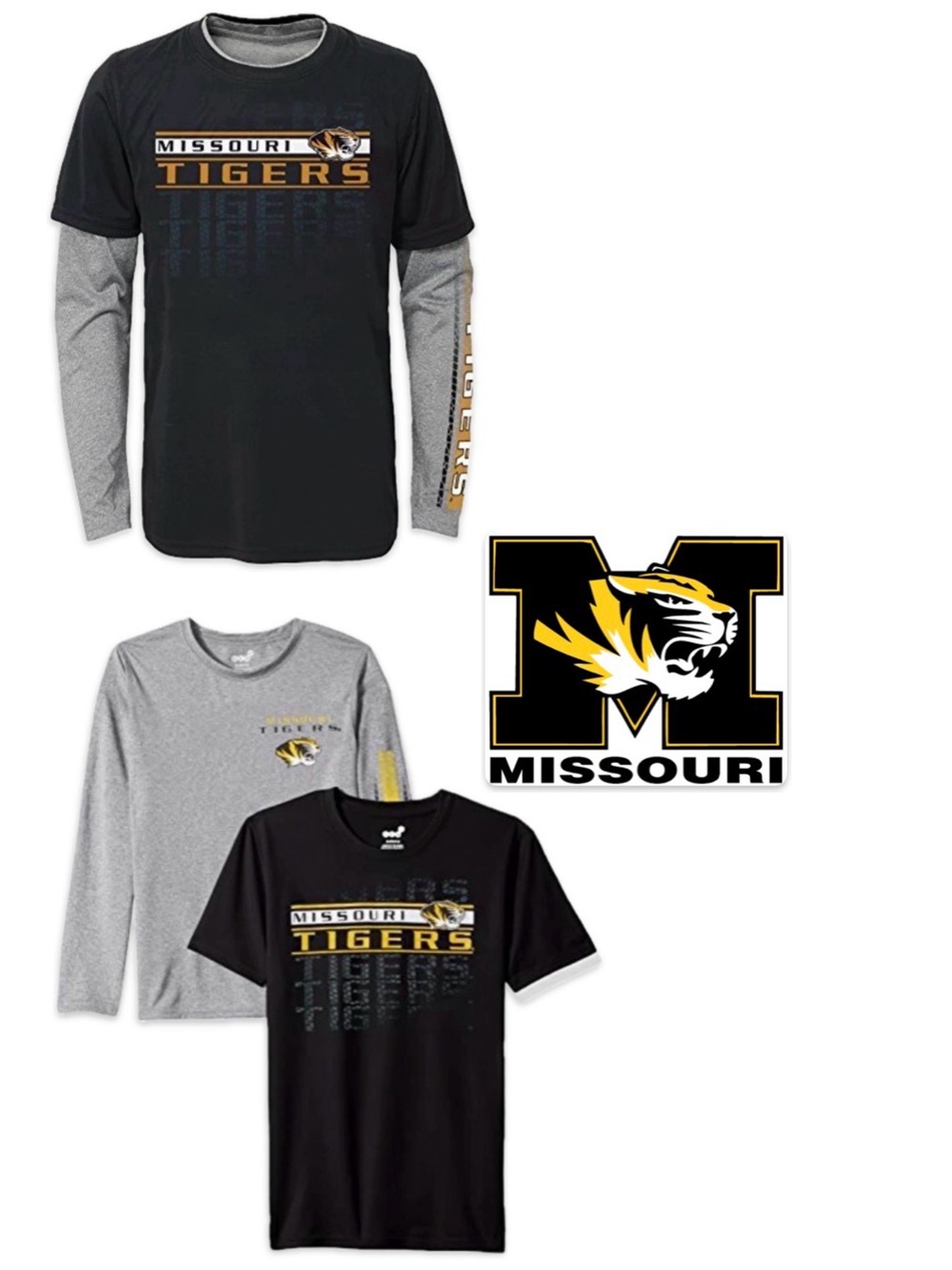NWT Lot of 2x [Gen2] Missouri Tigers NCAA Long/Short-Sleeve Shirts Youth L 14/16